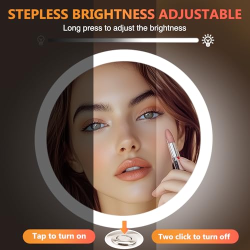 15X Lighted Makeup Mirror: 9 inch Magnifying Mirror with Lights, Make Up Mirrors Stand Up Double Sided, Rechargeable 3 Color Dimmable, Brushed Nickel