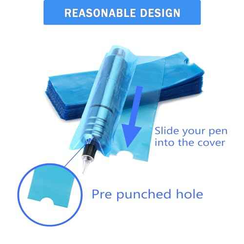 Large Tattoo Pen Covers 400Pcs - Tattoo Machine Covers Tattoo Grip Extra Wide Machine Bags 2.6"x7" Big Sleeves Blue Tattoo Supplies