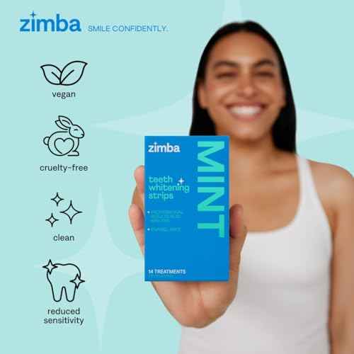Zimba Teeth Whitening Strips Vegan Whitening Strip Enamel Safe Teeth Whitening Hydrogen Peroxide Teeth Whitener for Coffee, Wine, Tobacco, and Other Stains, 28 Strips (14 Day Treatment), Mint