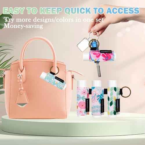 3PCS Lip Balm Holder Keychain Print Chapstick Holder Key chain Lipstick Holder Lip Gloss Sleeve -Tight Elastic Holder Sleeve for Fat and Slim Lip Balms