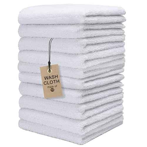 Textila Terry Wash Cloths ? Pack of 10, White, 12x12 Inches ? Soft, Absorbent & Multipurpose Cotton Washcloths for Face, Hand, Bath, Kitchen, Spa, Gym & Hotel Use