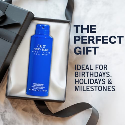 Perry Ellis 360¡Æ Very Blue Body Spray for Men - Body Spray Cologne, EDT, All Over Men's & Boys Mist with Notes of Citrus, Bergamot & Amber Fragrance - 6 oz