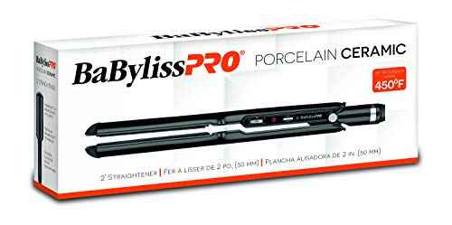 BaBylissPRO Porcelain Ceramic Flat Iron Hair Straightener, 2" Digital Hair Straightener Iron for Professional Salon Results and All Hair Types
