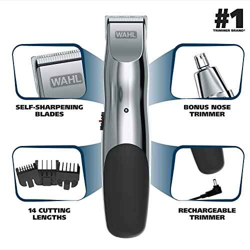 Wahl Groomsman Rechargeable Beard Trimmer kit for Mustaches, Nose Hair, and Light Detailing and Grooming with Bonus Wet/Dry Battery Nose Trimmer ? Model 5622v