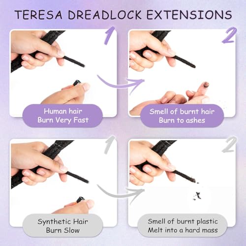 Teresa 8 Inch 0.8cm Width Loc Extension Human Hair Natural Black 40 Strands Loc Extensions for Men/Women/Kids Real Dreadlock Extensions Human Hair