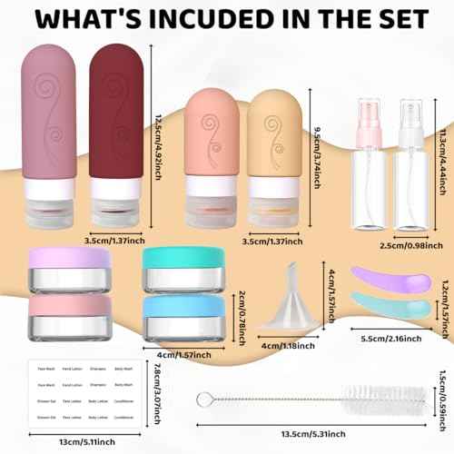 vodvob 16 Pack Travel Bottles Set for Toiletries, TSA Approved Travel Containers Leak Proof Silicone Squeezable Travel Accessories 2oz 3oz for Shampoo Conditioner Lotion Body Wash (BPA Free) (pink)