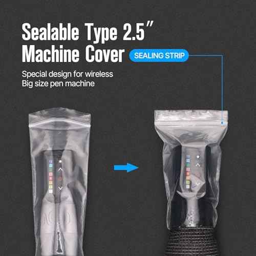 250pcs Sealable Large Tattoo Machine Covers with Grip Tape - 2.56 x 7.87" Tattoo Pen Covers & 4pcs Grip Wrap, Tattoo Setup Kit for Pen Machine - Pro Tattoo Supplies & Accessories (250pcs+4pcs Clear)