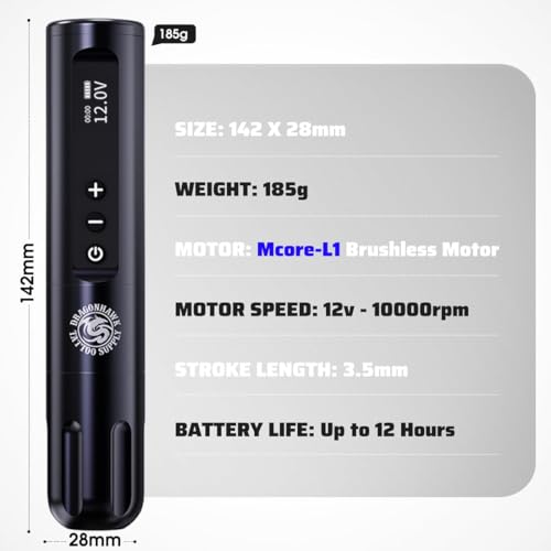 Dragonhawk Tattoo Gun Kit Cordless L1 Tattoo Pen Machine Pro Complete Tattoo Kit Black Inks Brushless Motor 3400mAh Battery Supply for Beginner