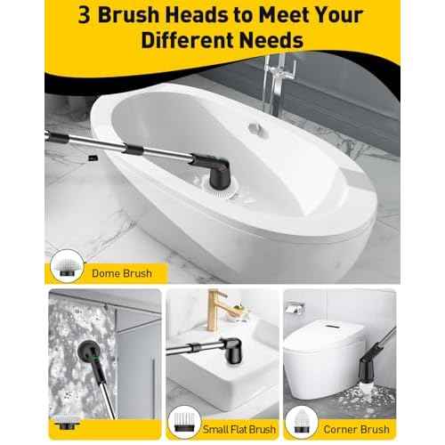 Electric Spin Scrubber for Cleaning Bathroom, Shower Scrubber Cordless Cleaning Brush with IPX7 Waterproof & 2 Speed, 3 Brush Heads, Bathroom Cleaning Supplies for Toilet Shower Tub Black