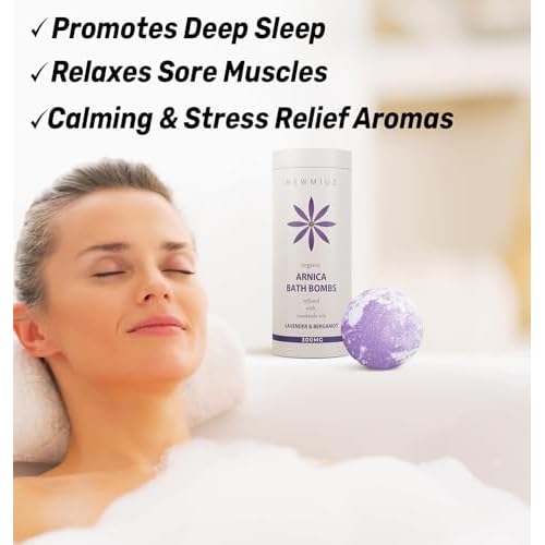 Arnica Bubble Bath Bombs Lavender Bergamot Essential Oils Luxurious Mega Foaming Bath Bombs for Dry Skin Nourishment Moisturizing Blissful Bath Gift