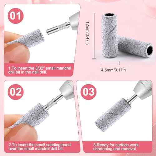 200 Pcs Nail Drill Bits Small Sanding Bands with 3.1mm Mandrel Bit, Mini Sanding Bands Nail File for Acrylic Gel Manicures and Pedicure (Zebra, 180 Grit)