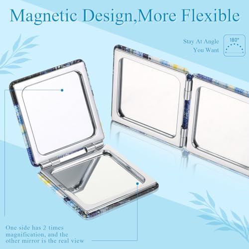 8 Pcs Compact Mirror Double Sided Makeup Square PU Leather Portable Pocket Hand Mirror Bulk with 2X1X Magnification Art Gift for Woman