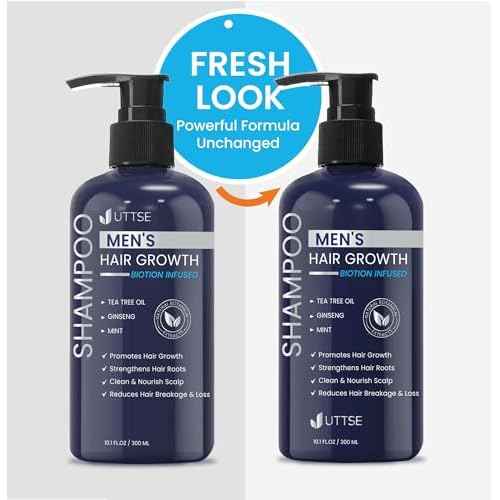 Biotion Hair Growth Shampoo for Men: Natural Thickening Shampoo with Tea Tree Oil Ginseng Mint for Hair Loss and Thinning Hair - 10.1 fl.oz, Dark Blue