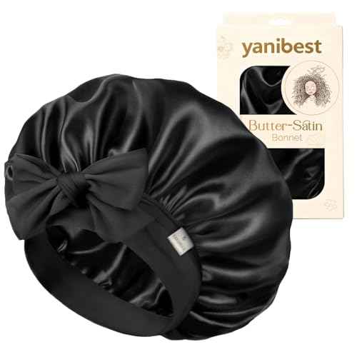Yanibest Adjustable Satin Bonnet for Sleeping, Double Layer Silk Hair Bonnet with Tie Band for Unisex Women Men Curly Natural