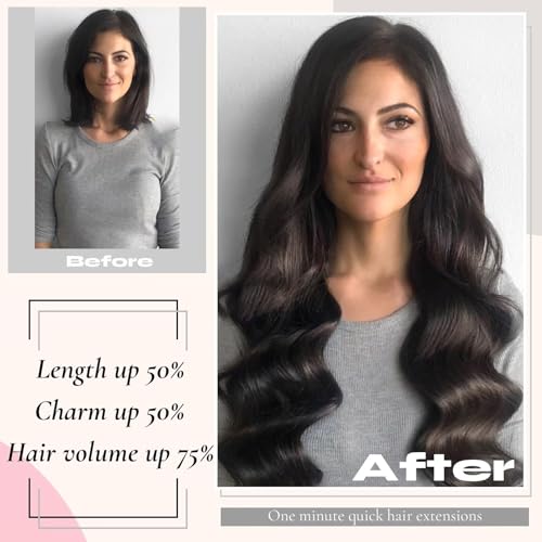 Natural Black Seamless Clip in Hair Extensions Real Human Hair 24inch Clip ins Human Hair Extensions Straight Clips in 100% Brazilian Clip in Extensions Human Hair for Women 8pcs Double Weft