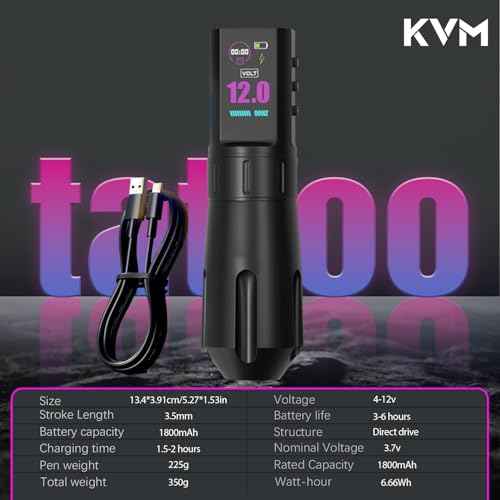 KVM large IPS Screen Tattoo Kit Wireless 1800mAh Suitable for Professionals Kits £¨Tattoo ink are for tattoo practice use only£©