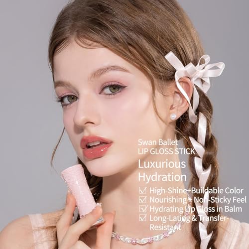 Flower Knows Swan Ballet 5-Piece Makeup Set,Shine Lipstick(B03) + Powder Blush(05) + Eyeshadow(01) + Canvas Tote Bag + Hair Clip,Gift for Girls & Women