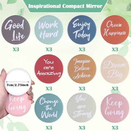 30 Pcs Employee Appreciation Gifts Bulk Inspirational Compact Mirror Round Small Makeup Mirror Portable Pocket Mini Mirror Thank You Gift for Women Nurse Teacher Team Coworker Staff
