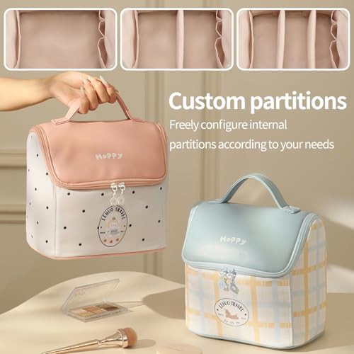 RIGHT AWAY Travel Makeup Bag, Large Capacity Cosmetic Bags for Women,Portable Make Up Case Organizer Waterproof Travel Toiletry Bag with Handle and Divider£¨Pink£©