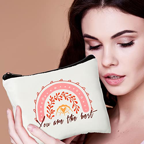 Mumufy 50 Pcs Rainbow Cosmetic Bags for Women Bulk Inspirational Makeup Bags Gift with Zipper Motivational Quotes Travel Canvas Waterproof Pouch for Women Teacher Christmas Party Supplies
