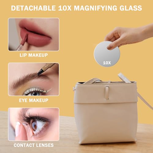 FENCHILIN Vanity Mirror with Lights 16.14" x 11.81",Lighted Makeup Mirror and Hollywood Mirror with Smart Touch Control 3 Colors Dimmable LED Light, 360¡ÆRotation 10X Magnification(White)