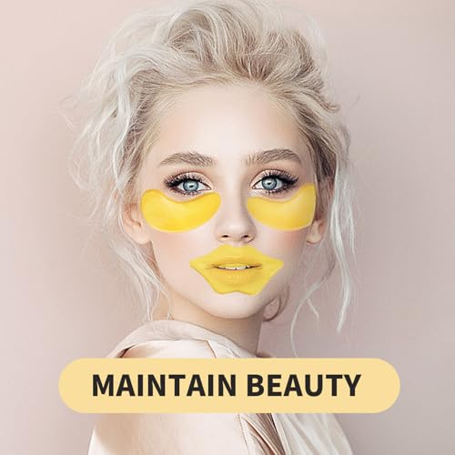 60 Pcs Lip Masks & Eye Masks,Gold Lip Masks,Gold Under Eye Patches for Puffy Eyes and Dark Circles,Collagen Lip Mask Sheet,Moisturizing Lip & Eye Masks Skincare for Dry Lip,Reducing Fine Lines