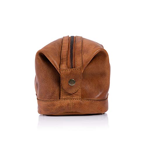 KomalC Premium Unisex Vintage Vanity Dopp Kit - Travel Toiletry Bag Shaving for Men and Women (Light Tan)