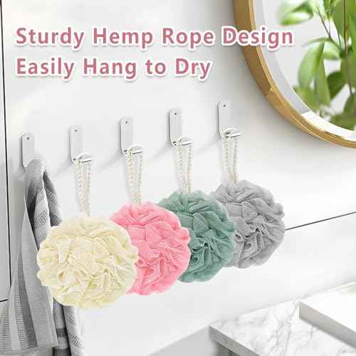 Shower Loofah Bath Sponge, 60G Loofah Exfoliating Body Scrubber, 4 Color Mesh Shower Pouf Balls for Body Wash (Ice Cream)