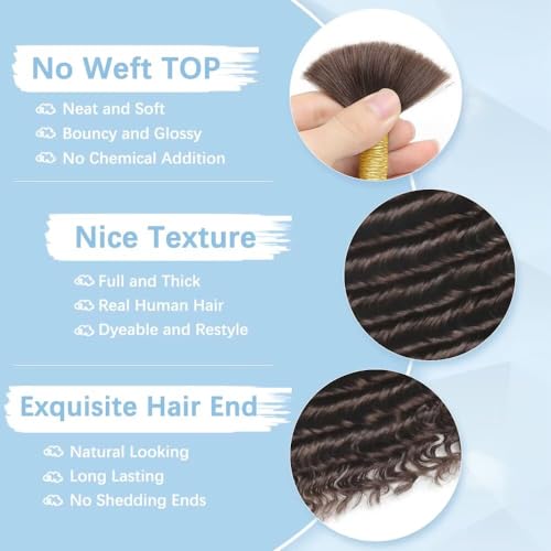 Human Braiding Hair for Boho Braids 150g 24 Inch 6 Bundles/Pack Dark Brown Human Hair Deep Wave Bundles Boho Hair for Braiding 12A Knotless Human Hair Braiding Hair Curly Hair Extensions 2#