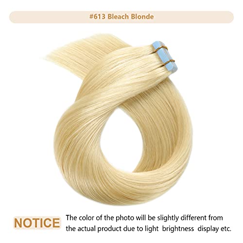 YILITE Tape in Hair Extensions Human Hair 24 inches 20pcs 50g Silky Straight Tape in Human Hair Extensions #613 Bleach Blonde(24Inch 613)