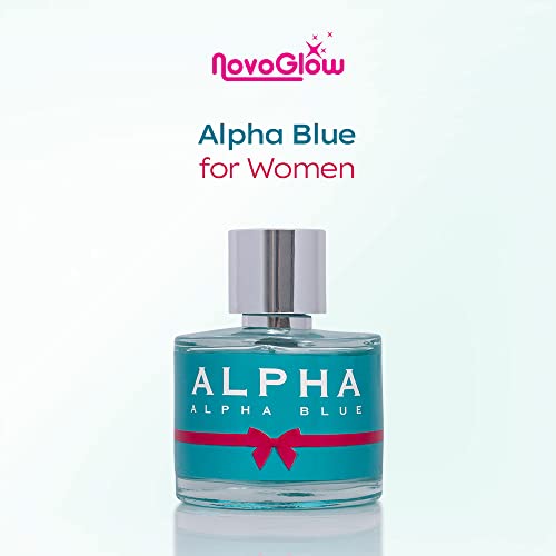 NovoGlow Alpha Blue for Women - 3.4 Fl Oz Oz Eau De Parfum Spray - Long Lasting Fruity & Floral Fragrance Smell Fresh & Feminine All Day Includes Carrying Pouch Gift for Women for All Occasions