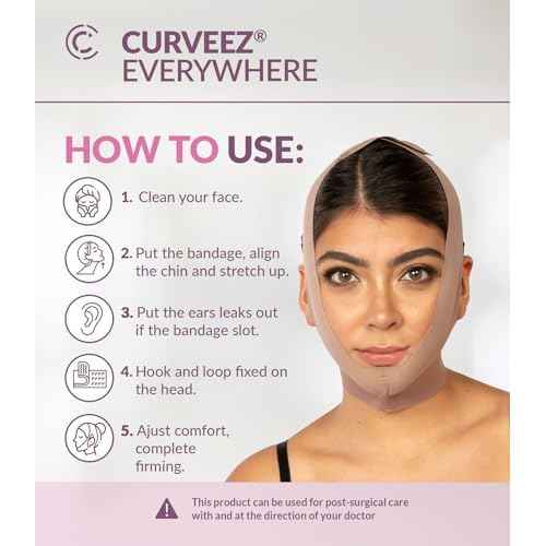 CURVEEZ Face Toning Belt Post Surgery Lipo Compression Chin Strap For Women | Faja Mentonera Reductora para Papada Y Cuello | For Use After Face and Chin Surgery