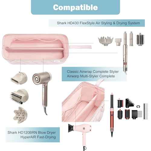 Hair Tools Travel Bag for Shark Flex Fusion Puffer Flexstyle Carring Case Portable Dyson Airwrap Travel Case for Shark Hair Dryer Flat Curing Iron Organizer (Pink)