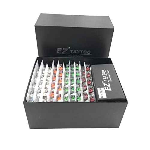EZ Tattoo Cartridge Needles Assorted - 100Pcs Mixed (3RL 5RL 7RL 9RL 7RS 9RS 9M1 7RM 9RM) Standard Bugpin Tattoo Needles Cartridges for Tattoo Machine Gun - Revolution