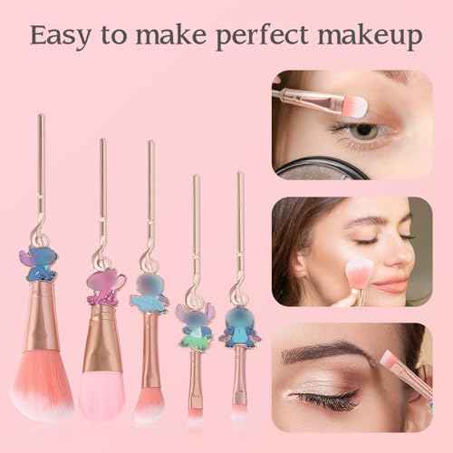 Creative Makeup Brushes Set, Anime Stiich Cosmetic Brush Set Collection, Stiich Make Up Stuff for Girls Women Pink