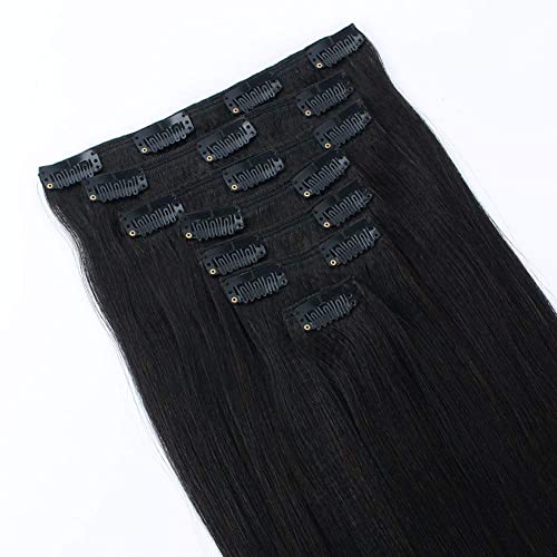 Sixstarhair Clip in Hair Extensions Black Women Italian Virgin Hair Natural Black Double Weft 7 Pieces with 17 Clips Real Human Hair Extensions Clip ins Yaki Straight 120Grams 22 Inch