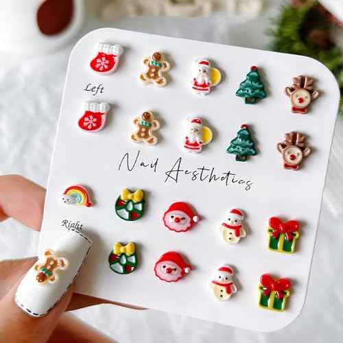 40pcs Luminous Christmas Nail Charms Glow in The Dark Christmas Nail Art Charms Santa Claus Elk Xmas Tree Snowman Nail Charm Christmas Charms for Nails Resin Nail Accessories Nail Jewels for Nail Art