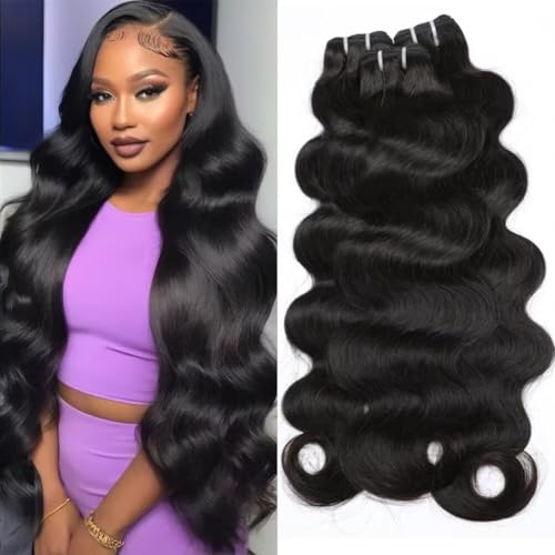 MSGEM 15A Body Wave Bundles Human Hair Brazilian Body Wave Human Hair Weave 1 bundle 26 Inch 100% Unprocessed Virgin Human Hair Extensions for Black Women Natural Color