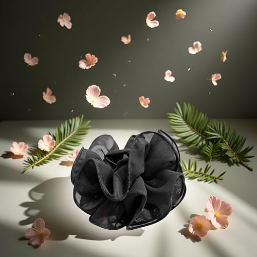 1Pc Black Large Chiffon Claw,Clip Hair Bow Large Size Fabric Ribbon Flower Rose For Women Clamps Accessories Clips,Jaw Claw Hair Clips Hair Accessories