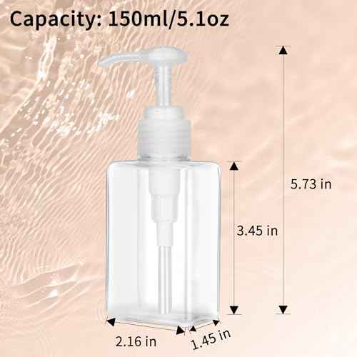 150ml (5.1oz) Pump Bottle Dispenser Jansburg 2 Pack Refillable Flat Square Plastic Lotion Dispenser Leakproof Empty Lotion Pump Bottle for Essential Oil Soap Lotion Shampoo Clear