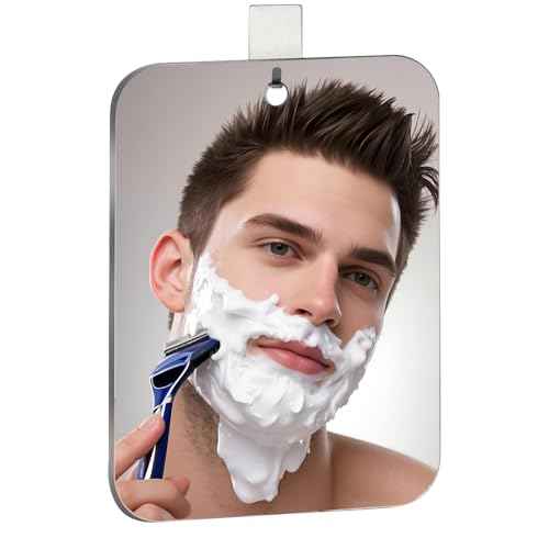 Large Shower Mirror,(Large 9.8 * 7.9in) Includes A Sticky Stainless Steel Hook, Portable Travel Makeup Mirror, Suitable for Wall Applications