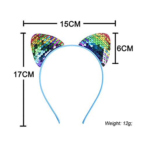 QUUPY 6PCS Cat Ears Headband Sequin Headbands Lovely Hair Accessories for Daily Wearing Kitty Ears Headband for Party Decoration