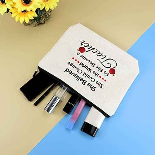 Teacher Appreciation Gift Cosmetic Bag Pouch for Women Future Teacher Inspirational Gift Makeup Bag Thank You Gift for Teacher Christmas Thanksgiving Teachers Week Gift for Math Music Grammar Teacher
