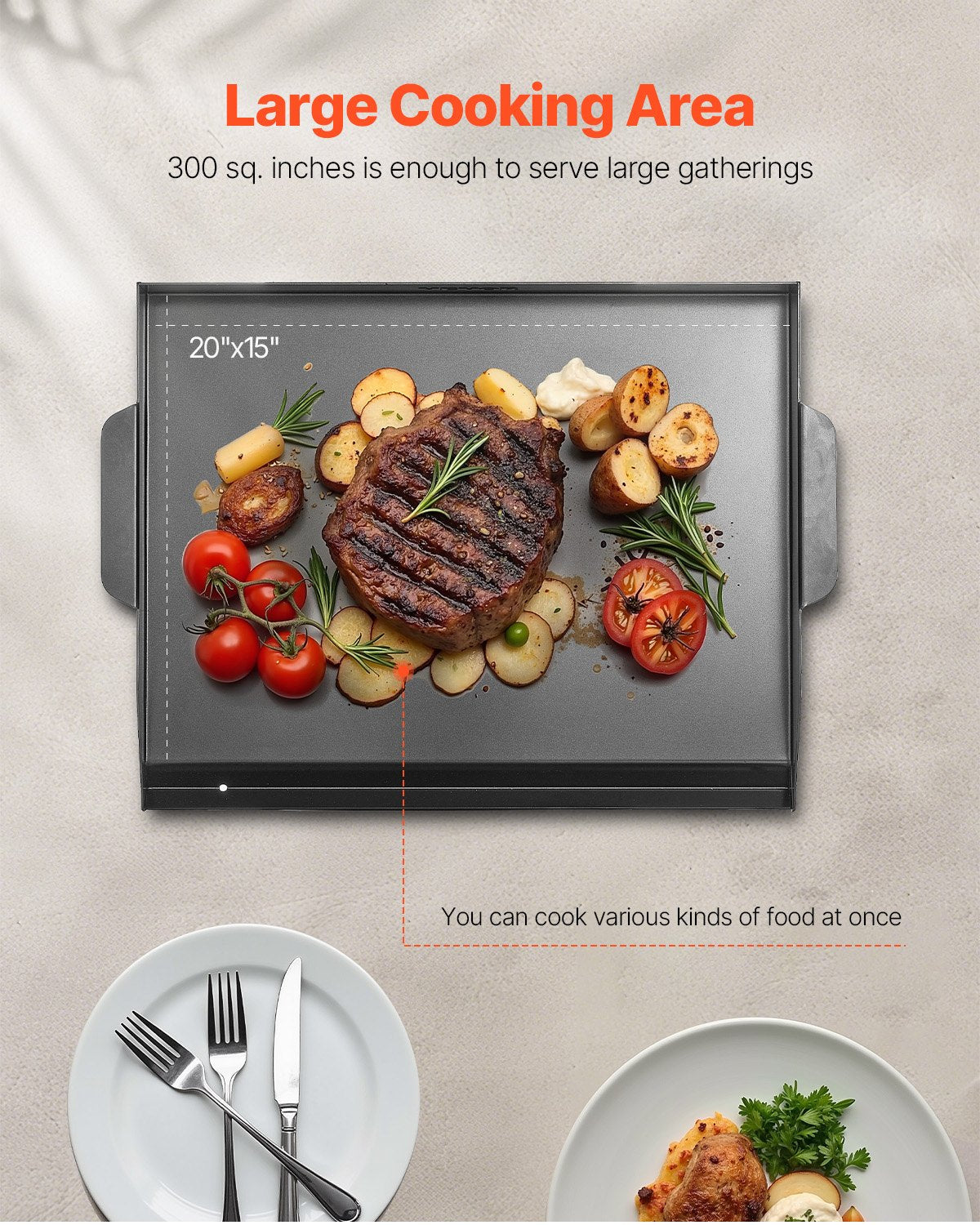 Carbon Steel Flat Top Griddle - 22x16 Inch BBQ Grill Pan