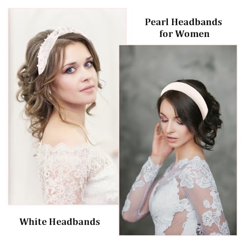 TODDER 6PCS Pearl Headbands for Women, Bridal Hair Accessories White Headband Cute Fashion Elegant Bride Headbands for Wedding, Party, Prom and Birthday