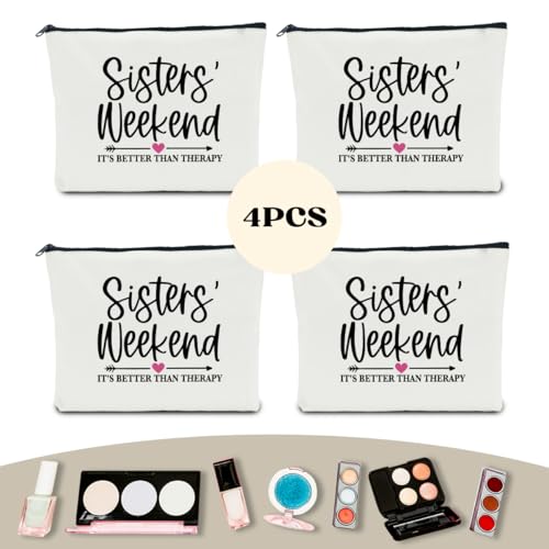 4 Pcs Girls Weekend Gifts for Women Girls Trip Favors Makeup Bag Cosmetic Bag Bestie Gifts Weekend Bag Coin Purse for Female Lady Girl Daughter Friend Travel Vacation Christmas Birthday