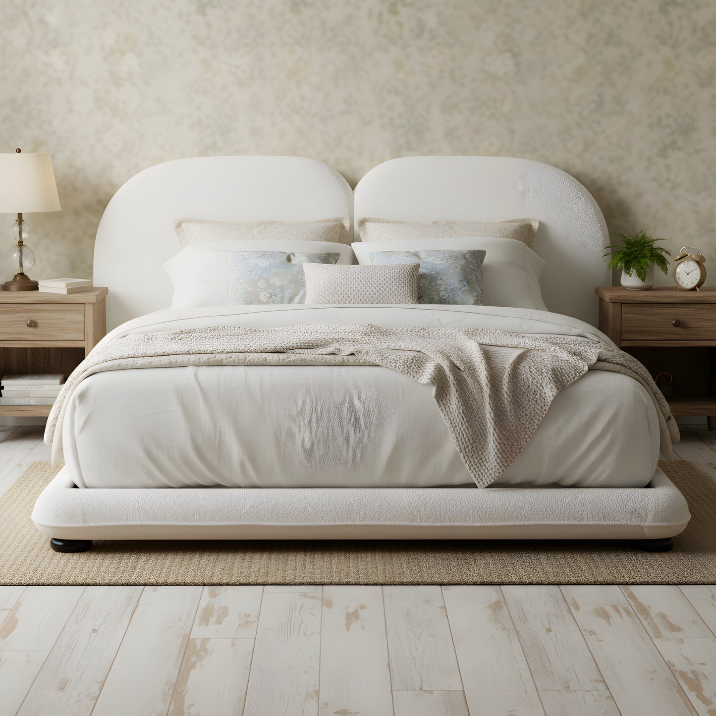 King Size Extra Thick Upholstered Platform Bed Frame - White