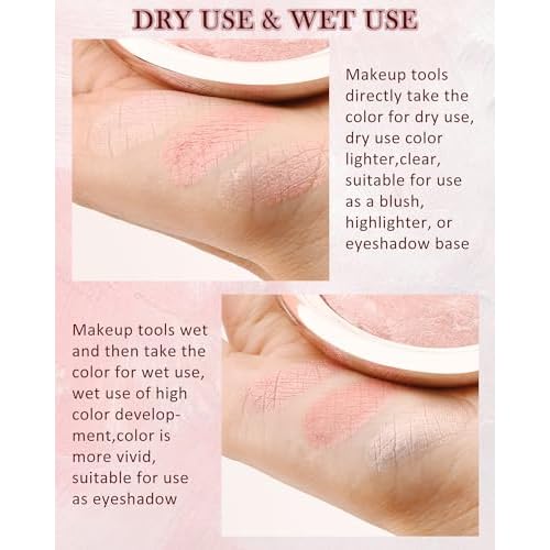 Baked Blush, Lighting Glow Marbleized Blush Powder Palette, Cruelty-Free Powder Blusher, Eyeshadow & Highlight for a Lightweight Shimmery Satin Face Makeup, Gift for Women (0.49Ounce)-01#Peachy