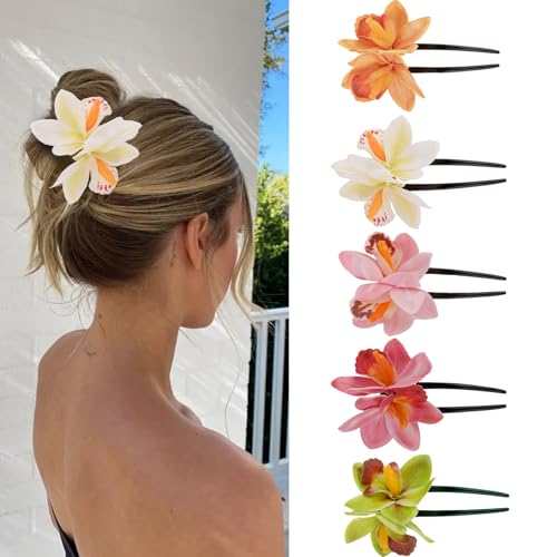 5 Pack Hawaiian Flower Hair Clips for Women Flower Hairpins Cute Beach Accessories Summer Hairpins Flowers for Hair