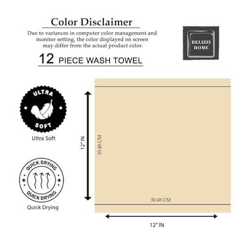 Belizzi Home Ultra Soft Cotton Washcloths, Contains 12 Piece Face Cloths 12x12 inch, Ideal for Everyday use Face Towels, Compact & Lightweight Multi Purpose Washcloths - Black